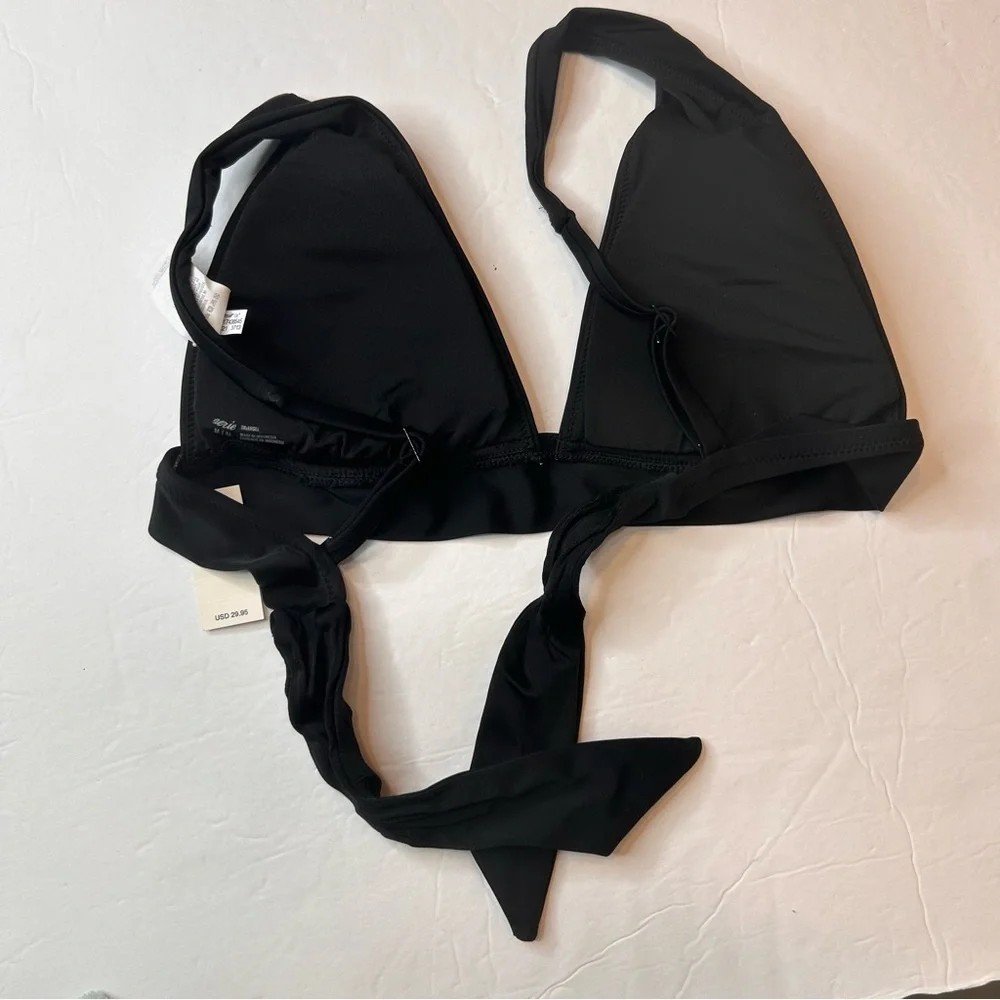 NWT Aerie Plunge Longline Triangle Bikini Top Swim Padded Women Black Size M